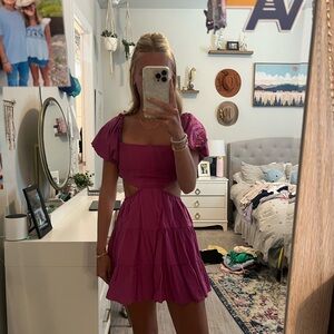 Red Ruched Puff Sleeve Mini Sundress